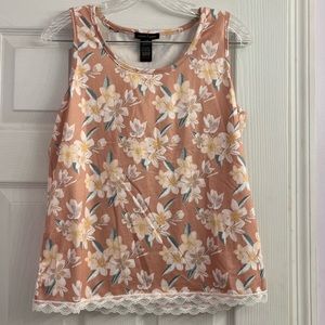 Nanette Lepore Peach Floral Lace Trimmed Tank Top L